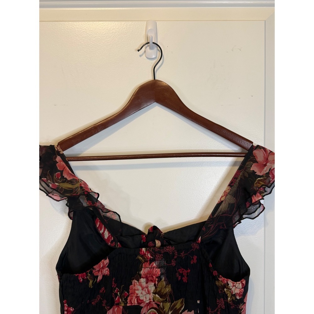 Vintage Madison Leigh Y2K Romantic Black Floral Ruffle Sleeve Midi Dress Size 10 - Picture 7 of 9